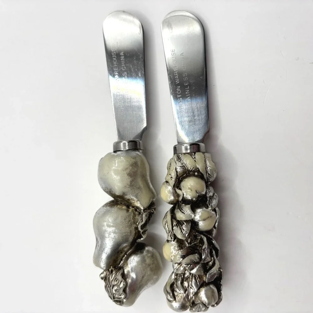 Boston Warehouse Silver Fruit Cheese Spreaders Set of 2 Stainless Steel